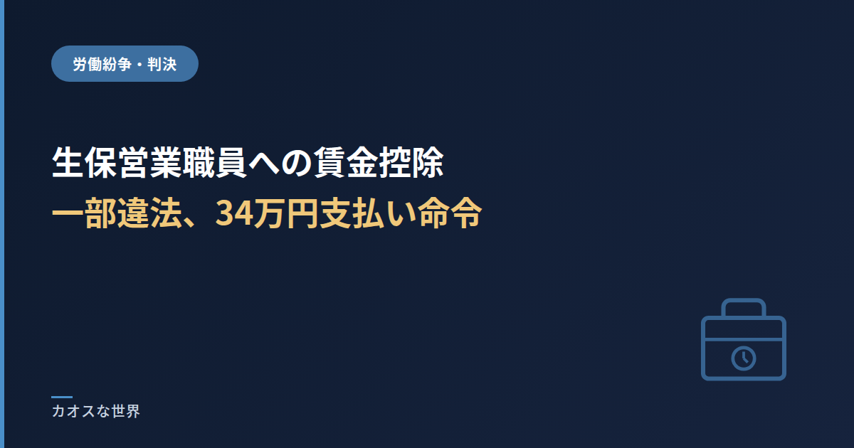 住友生命保険の営業職員に対する賃金控除訴訟・京都地裁判決のアイキャッチ画像