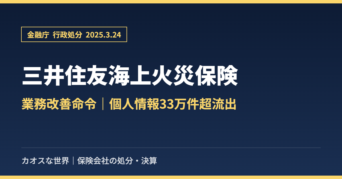 三井住友海上火災保険 業務改善命令｜個人情報33万件超流出